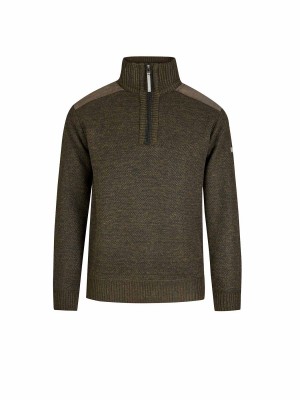 STØRVIK Liam Fijn Gebreide Pullover Teddy Voering Heren - Olijfgroen Melange