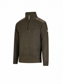 STØRVIK Liam Fijn Gebreide Pullover Teddy Voering Heren - Olijfgroen Melange