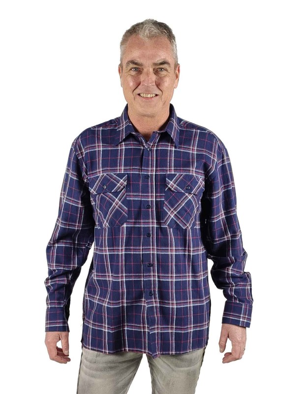 Flanellen Blouse Katoen Donkerblauw M 4XL DAWSON