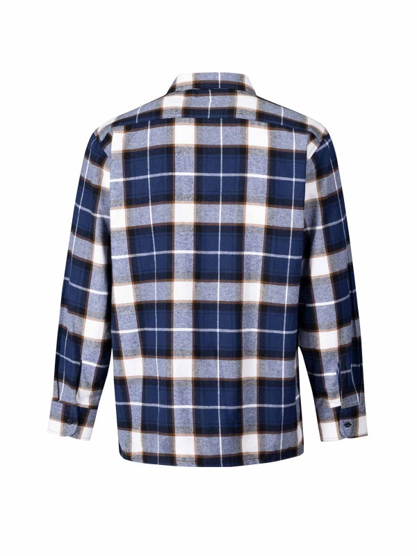 STØRVIK Flanellen Blouse Geruwd Katoen Heren Donkerblauw - DAWSON