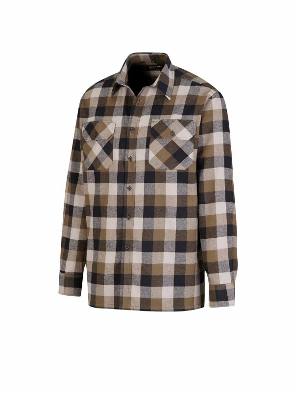 STØRVIK Flanellen Blouse Geruwd Katoen Heren Olijfgroen blok - DAWSON 5.40