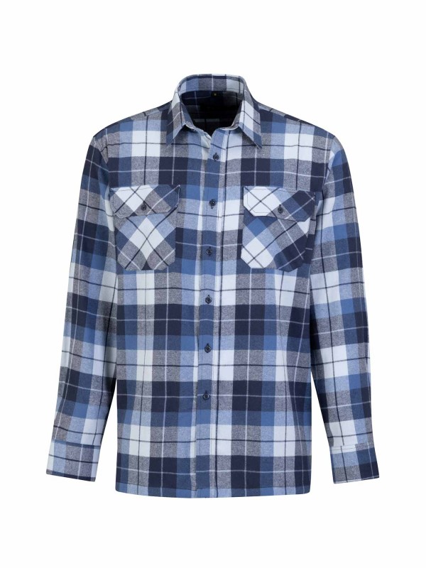 STØRVIK Flanellen Blouse Geruwd Katoen Heren Blauw/Donkerblauw - DAWSON 4.1