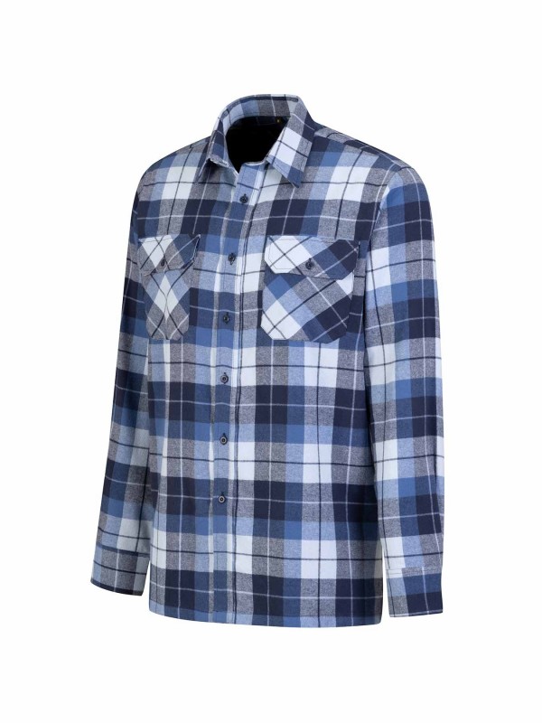 STØRVIK Flanellen Blouse Geruwd Katoen Heren Blauw/Donkerblauw - DAWSON 4.1