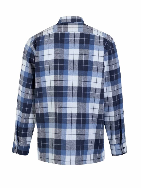 STØRVIK Flanellen Blouse Geruwd Katoen Heren Blauw/Donkerblauw - DAWSON 4.1