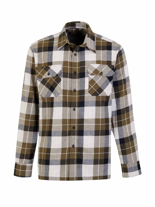 STØRVIK Flanellen Blouse Geruwd Katoen Heren Olijfgroen/Beige - DAWSON 4.2