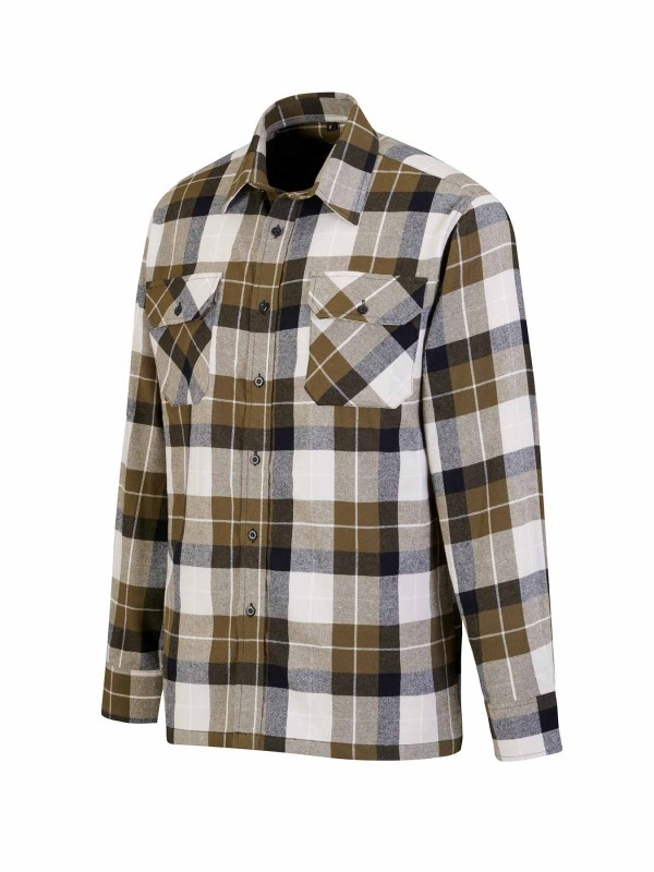 STØRVIK Flanellen Blouse Geruwd Katoen Heren Olijfgroen/Beige - DAWSON 4.2