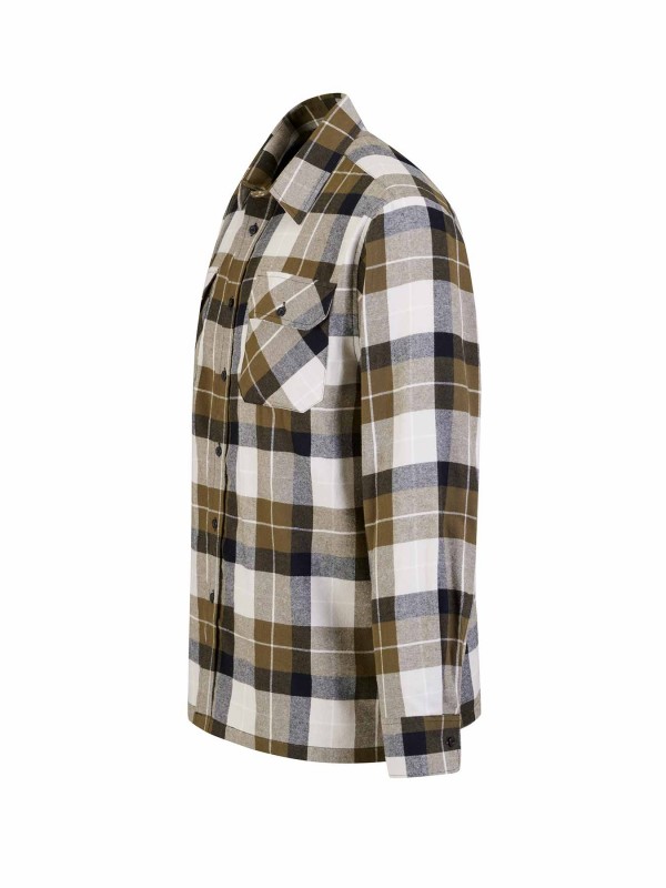 STØRVIK Flanellen Blouse Geruwd Katoen Heren Olijfgroen/Beige - DAWSON 4.2