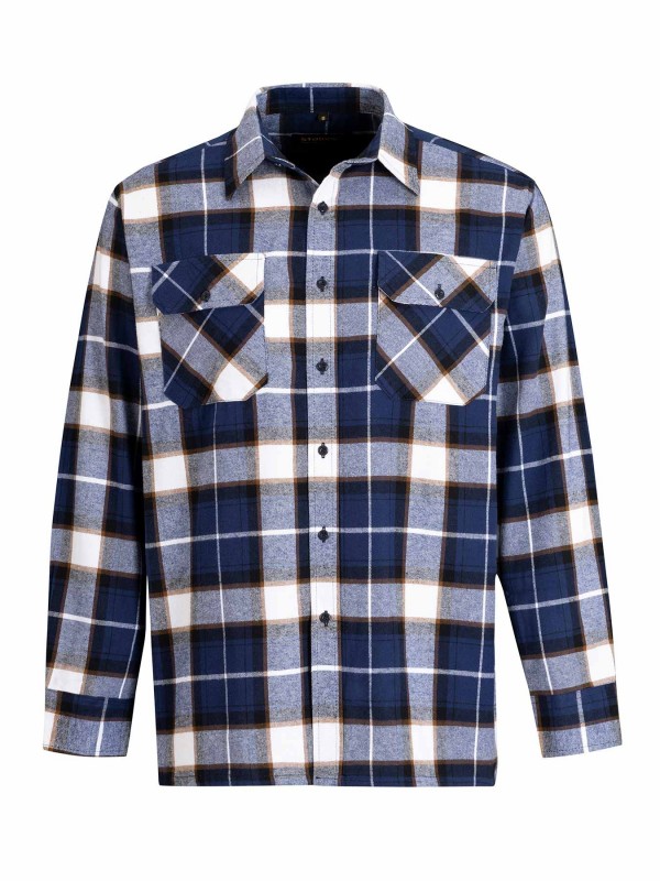 STØRVIK Flanellen Blouse Geruwd Katoen Heren Donkerblauw - Maat M-4XL -DAWSON