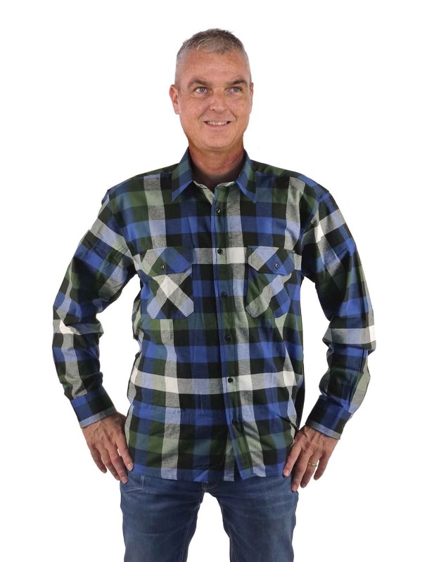 Flanellen Blouse Katoen Blauw Olijfgroen M 4XL DAWSON