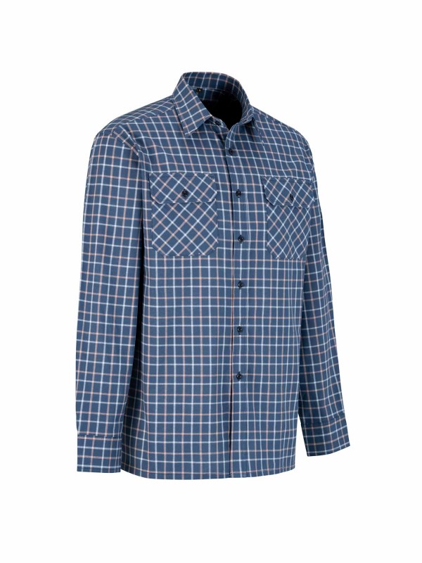 STØRVIK Egersund Katoenen Werkhemd Heren - Houthakkersblouse - Blauw Blok 052-4.4 BLUE