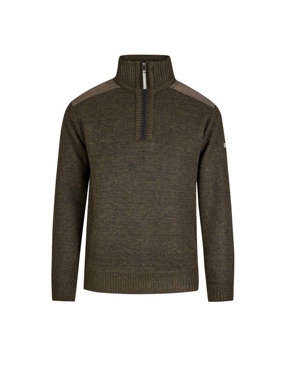 STØRVIK Liam Fijn Gebreide Pullover Teddy Voering Heren - Olijfgroen Melange
