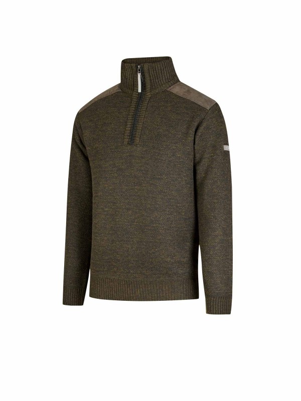 STØRVIK Liam Fijn Gebreide Pullover Teddy Voering Heren - Olijfgroen Melange