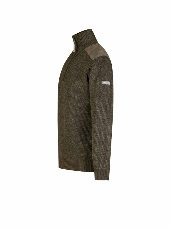 STØRVIK Liam Fijn Gebreide Pullover Teddy Voering Heren - Olijfgroen Melange