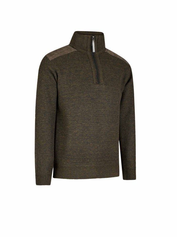 STØRVIK Liam Fijn Gebreide Pullover Teddy Voering Heren - Olijfgroen Melange