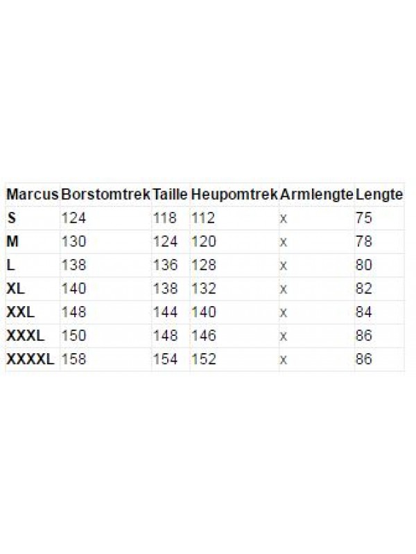 STØRVIK Werk Bodywarmer Maattabel - MARCUS