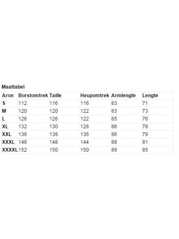Maattabel Storvik Werkjas Aron