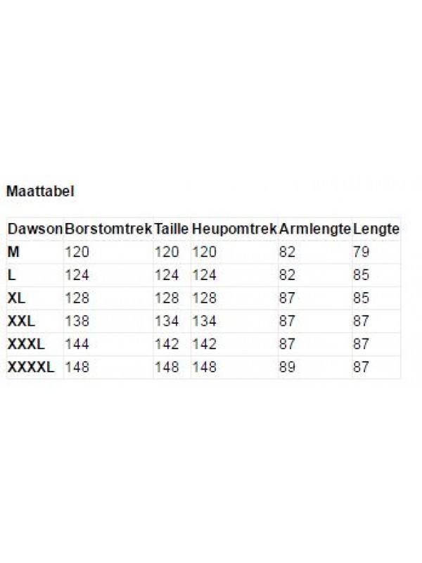 Maattabel top blouse heren