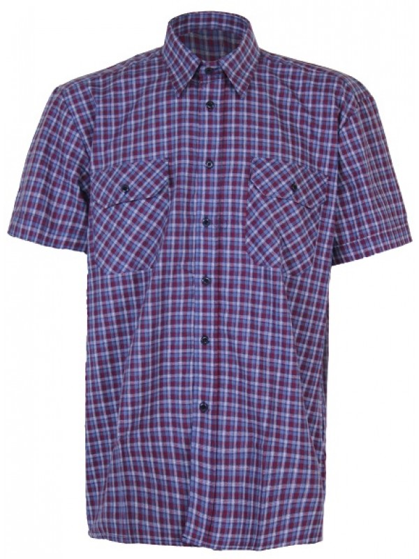 STØRVIK Werkblouse Korte Mouw Heren Blauw Rood Geruit - Maat M-4XL - FARSUND