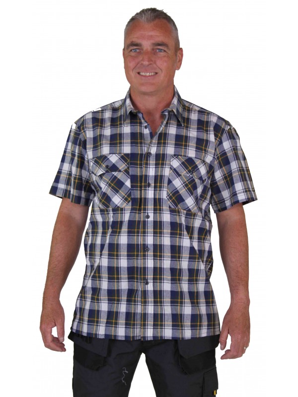 ST RVIK Werkblouse Korte Mouw Heren Blauw Geblokt Maat M 4XL FARSUND