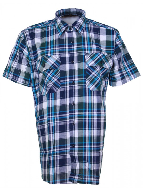 STØRVIK Werkblouse Korte Mouw Heren Donkerblauw Groen Geruit - Maat M-4XL - FARSUND